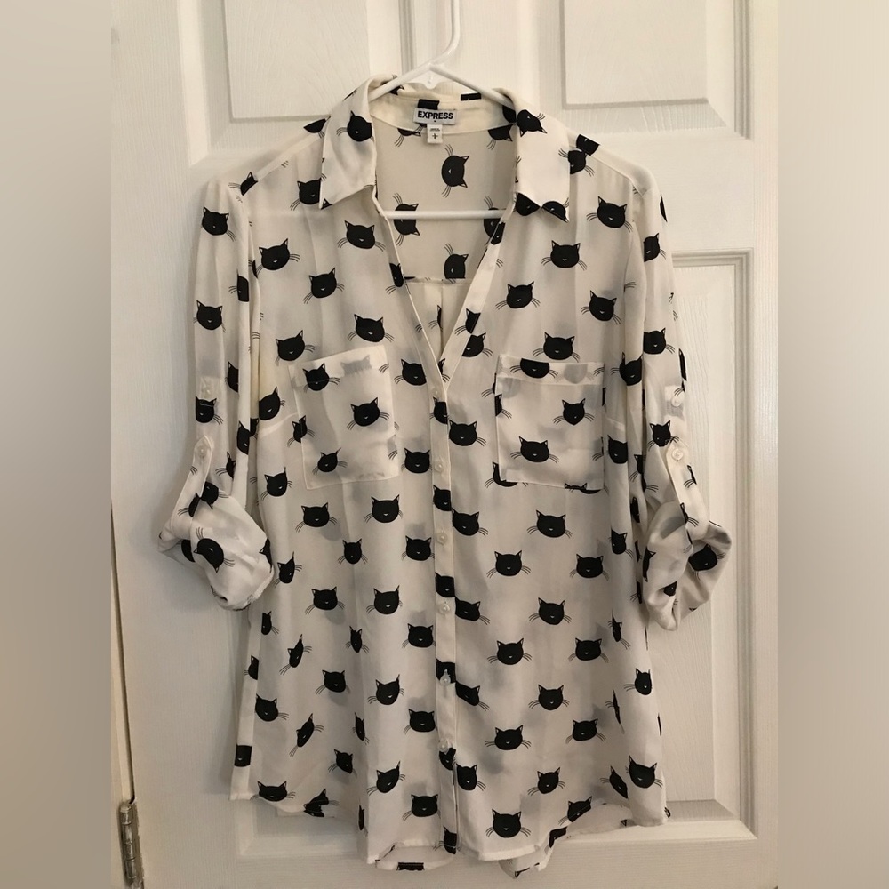 Express Cat Print Blouse, Size Large